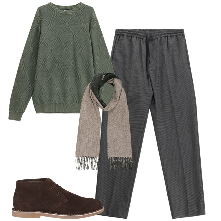 Outfit uomo - Total look #2268948. Stile Urban per Tutti i giorni. Abbinamento con pantaloni, maglieria, stivali e stivaletti, sciarpe.