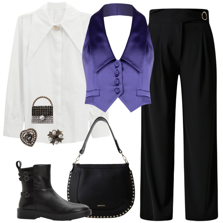 Outfit donna - Gotic style. Stile Vintage retrò per Serata fuori. Abbinamento con stivaletti, pantaloni a palazzo, gilet, camicie, borse a spalla, accessori per capelli.