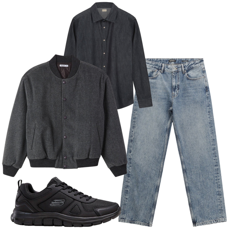 Outfit uomo - Total look #2268955. Stile Casual per Tutti i giorni. Abbinamento con sneakers, bomber, jeans dritti, camicie.