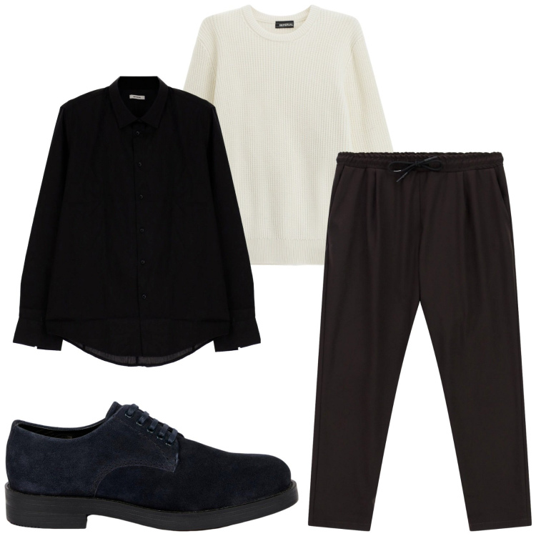 Outfit uomo - Total look #2268962. Stile Casual per Ufficio. Abbinamento con camicie, pantaloni, maglieria, scarpe stringate.