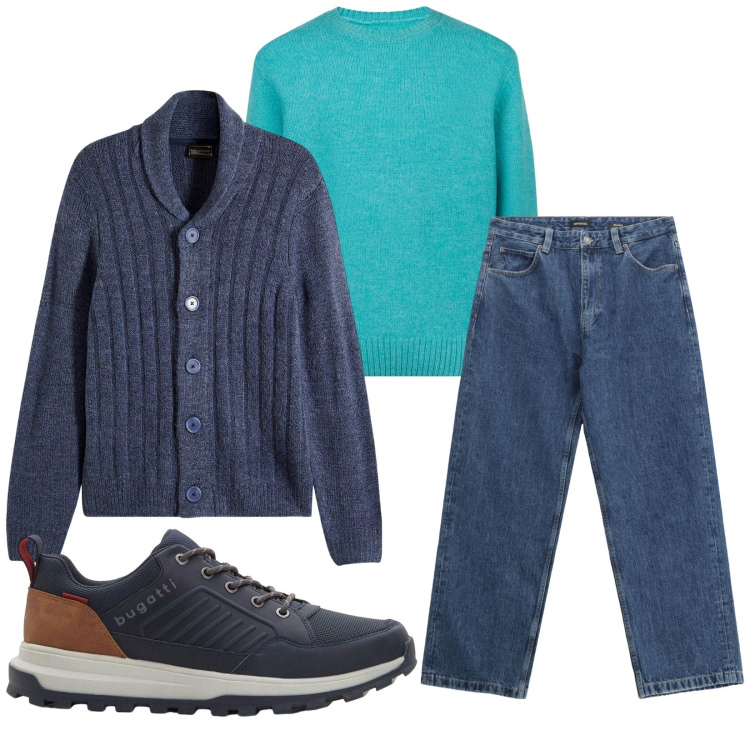 Outfit uomo - Total look #2268963. Stile Casual per Tutti i giorni. Abbinamento con cardigans, sneakers, jeans, maglieria.