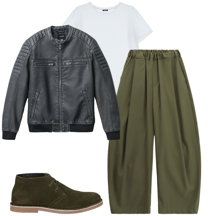 Outfit uomo - Total look #2268984. Stile Casual per Tutti i giorni. Abbinamento con giacche, pantaloni, t-shirt, stivali e stivaletti.