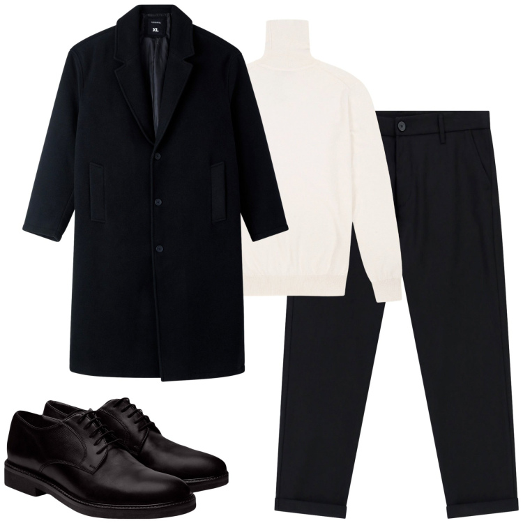 Outfit uomo - City. Stile Urban per Tutti i giorni. Abbinamento con cappotti, pantaloni, scarpe stringate, maglieria.