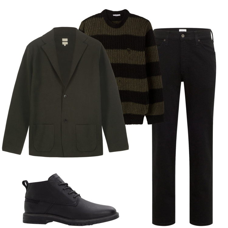 Outfit uomo - Total look #2268987. Stile Urban per Tutti i giorni. Abbinamento con jeans dritti, stivali e stivaletti, maglieria, giacche.