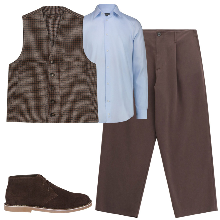 Outfit uomo - Total look #2268995. Stile Trendy per Tutti i giorni. Abbinamento con pantaloni, stivali e stivaletti, gilet, camicie.