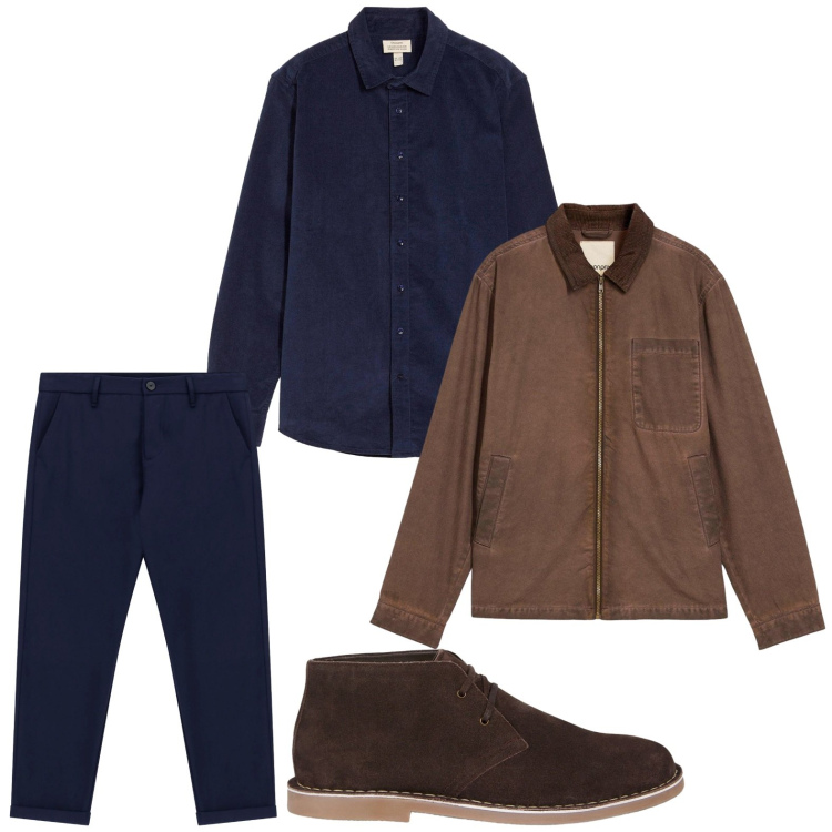 Outfit uomo - Il ritorno del velluto. Stile Trendy per Ufficio. Abbinamento con giacche, camicie, pantaloni, stivali e stivaletti.