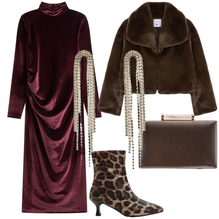 Outfit donna - Matrimonio dí novembre. Stile Chic per Cerimonia. Abbinamento con vestiti midi/longuette, stivaletti, orecchini, ecopellicce, clutch.