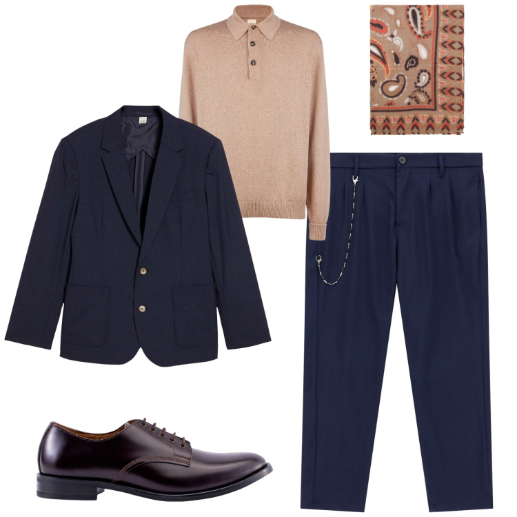 Outfit uomo - Total look #2269016. Stile Business/Elegante per Tutti i giorni. Abbinamento con giacche, pantaloni, sciarpe e foulard, polo, scarpe stringate.