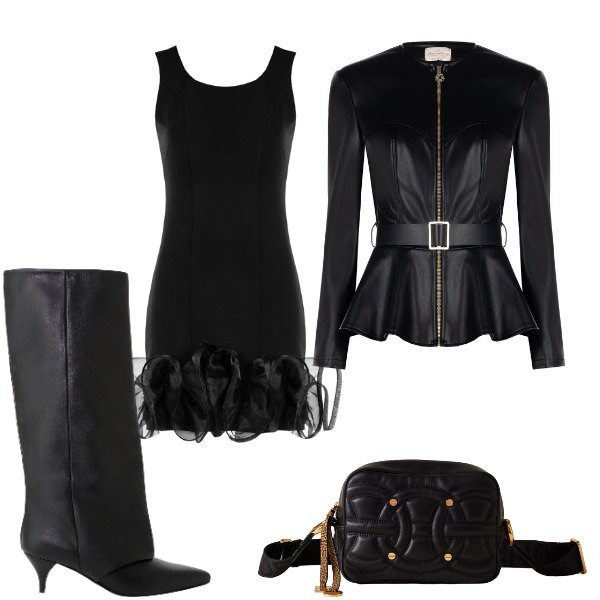 Outfit donna - Halloween outfit n. 1. Stile Trendy per Serata fuori. Abbinamento con stivali, borse a tracolla, blazer, vestiti a tubino.