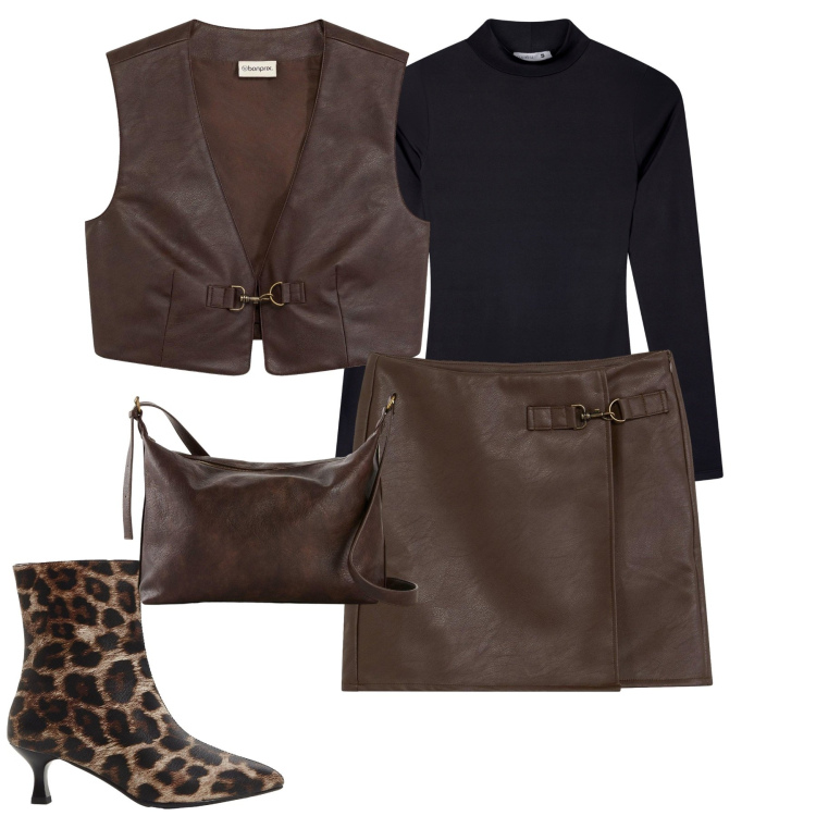 Outfit donna - City. Stile Casual chic per Tutti i giorni. Abbinamento con stivaletti, gilet, gonne, borse a tracolla, body.