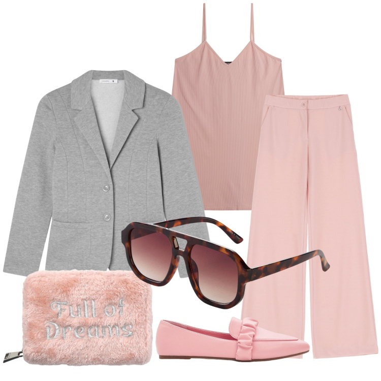 Outfit donna - Total look #2269033. Stile Casual chic per Tutti i giorni. Abbinamento con mocassini, occhiali da sole, portafogli, blazer, pantaloni, vestiti corti.