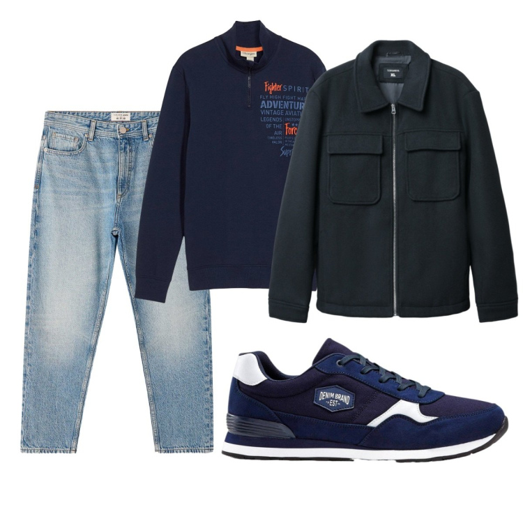 Outfit uomo - Total look #2269046. Stile Casual per Tutti i giorni. Abbinamento con sneakers, felpe, jeans dritti, cappotti.