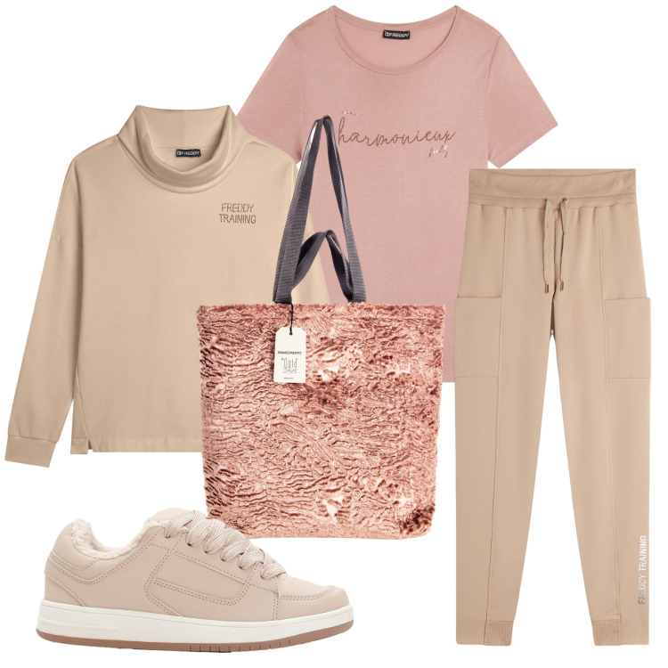 Outfit donna - Total look #2269053. Stile Casual chic per Sport. Abbinamento con sneakers, borse tote, t-shirt, pantaloni, felpe.