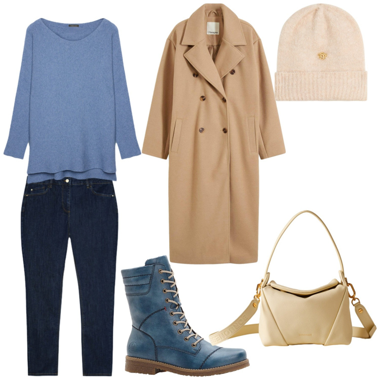 Outfit donna - Looking for the winter. Stile Casual per Tutti i giorni. Abbinamento con stivaletti, cappotti, borse a spalla, berretti, jeans skinny, pullovers.