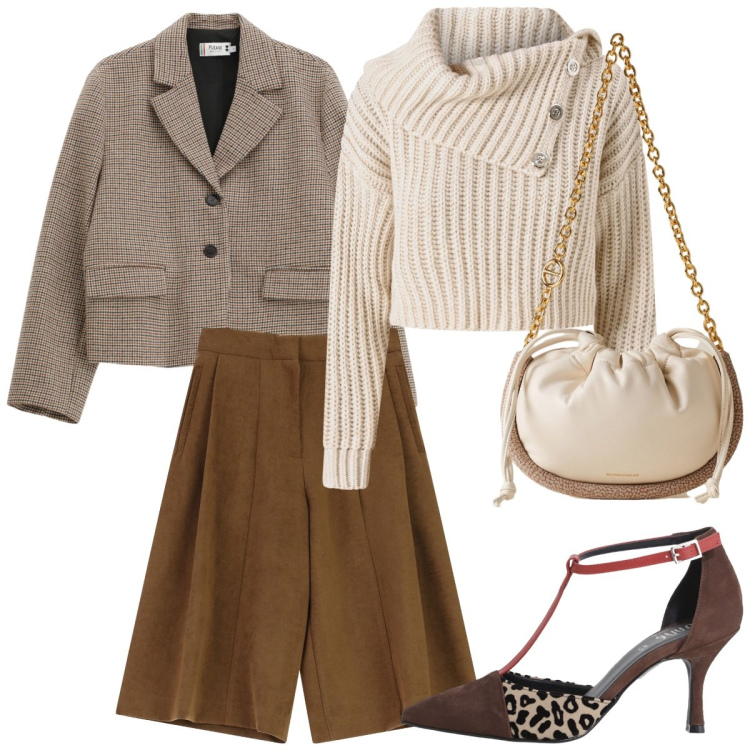 Outfit donna - Il pantalone color cioccolato. Stile Basic per Tutti i giorni. Abbinamento con blazer, borse a spalla, maglieria, décolleté, pantaloni a palazzo.