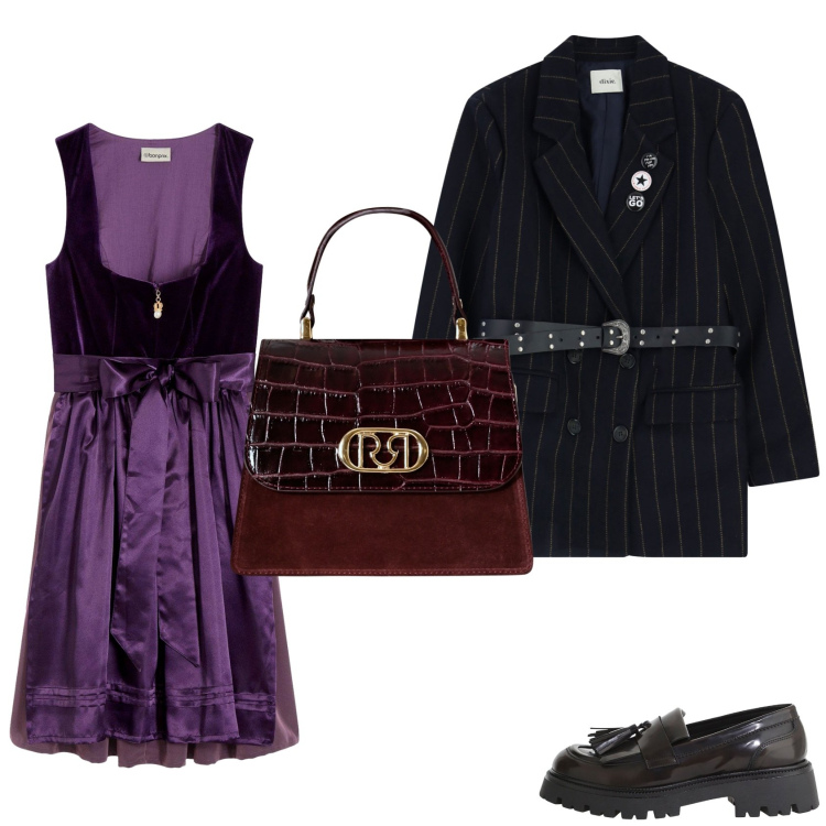 Outfit donna - Halloween style 3. Stile Casual chic per Serata fuori. look ideale per Tall. Abbinamento con vestiti midi/longuette, borse a mano, mocassini, blazer.