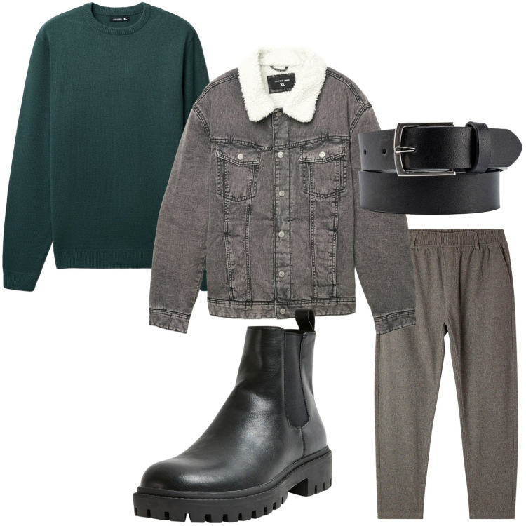 Outfit uomo - Momento casual. Stile Casual per Tutti i giorni. Abbinamento con pantaloni, stivali e stivaletti, maglieria, cappotti, cinture.