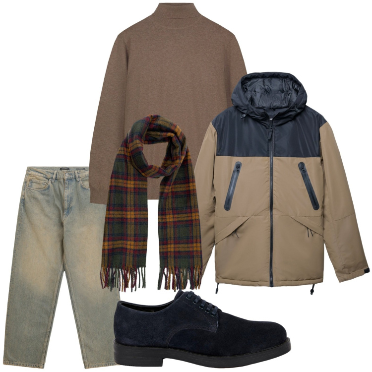 Outfit uomo - L\'importanza dei dettagli. Stile Trendy per Tutti i giorni. Abbinamento con bomber, jeans, scarpe stringate, maglieria, sciarpe.