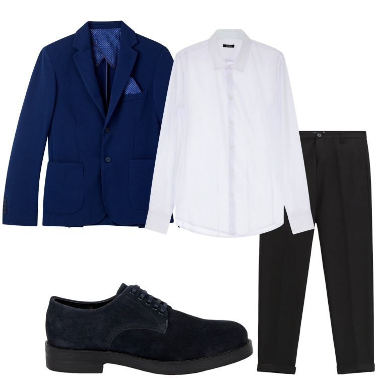 Outfit uomo - Guardaroba serale. Stile Casual per Serata speciale. Abbinamento con giacche, camicie, pantaloni, scarpe stringate.