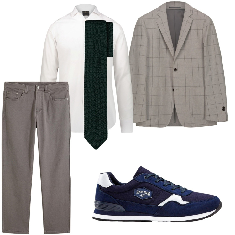 Outfit uomo - Eleganza contemporanea. Stile Trendy per Ufficio. Abbinamento con sneakers, pantaloni, camicie, cravatte, giacche.