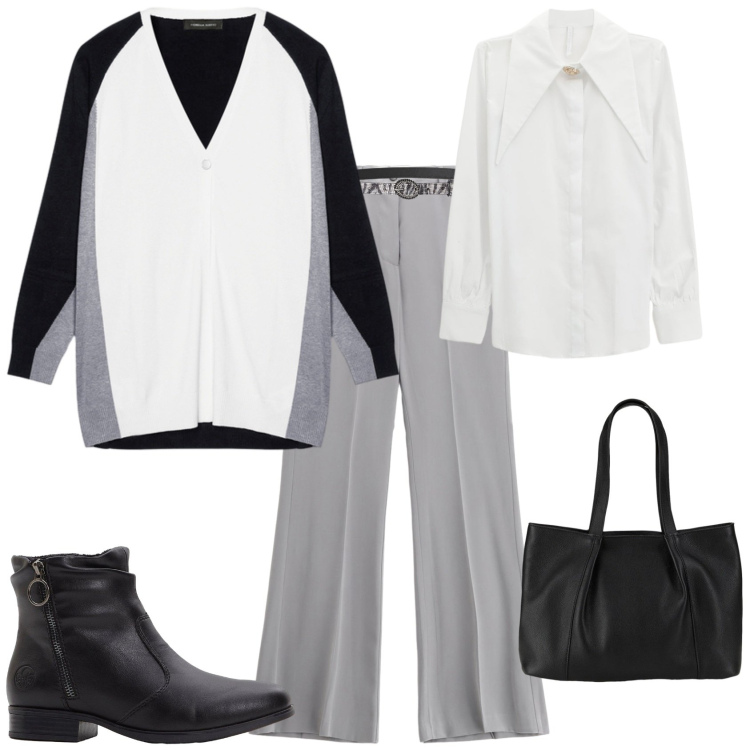 Outfit donna - Total look #2269093. Stile Casual chic per Tutti i giorni. Abbinamento con stivaletti, shopping bag, cinture, pantaloni, camicie, cardigans.
