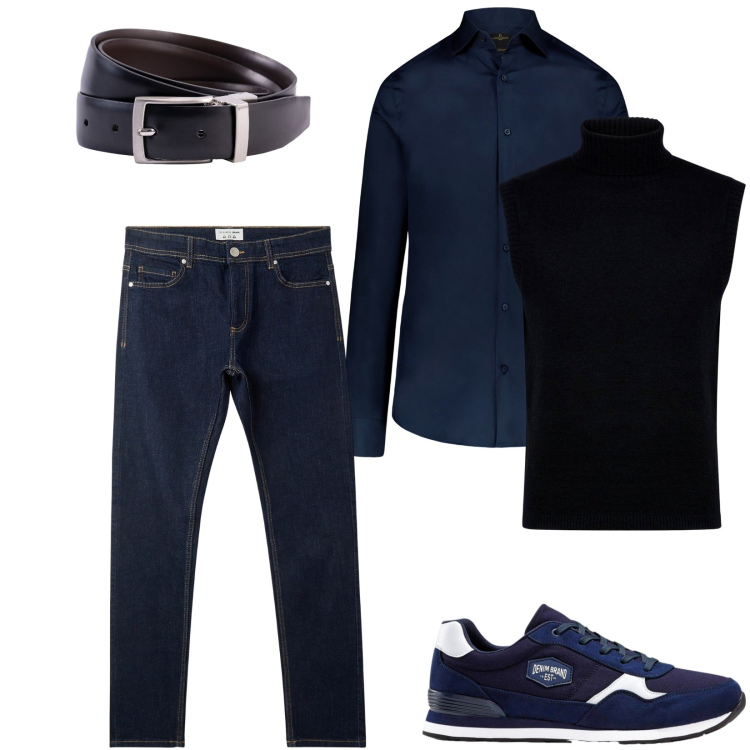 Outfit uomo - Total look #2269124. Stile Trendy per Tutti i giorni. Abbinamento con sneakers, jeans skinny, camicie, gilet, cinture.