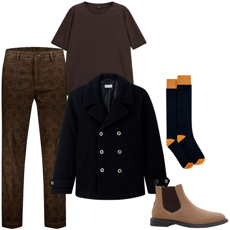 Outfit uomo - Total look #2269136. Stile Business/Elegante per Serata speciale. Abbinamento con stivali e stivaletti, cappotti, t-shirt, pantaloni, calzini.