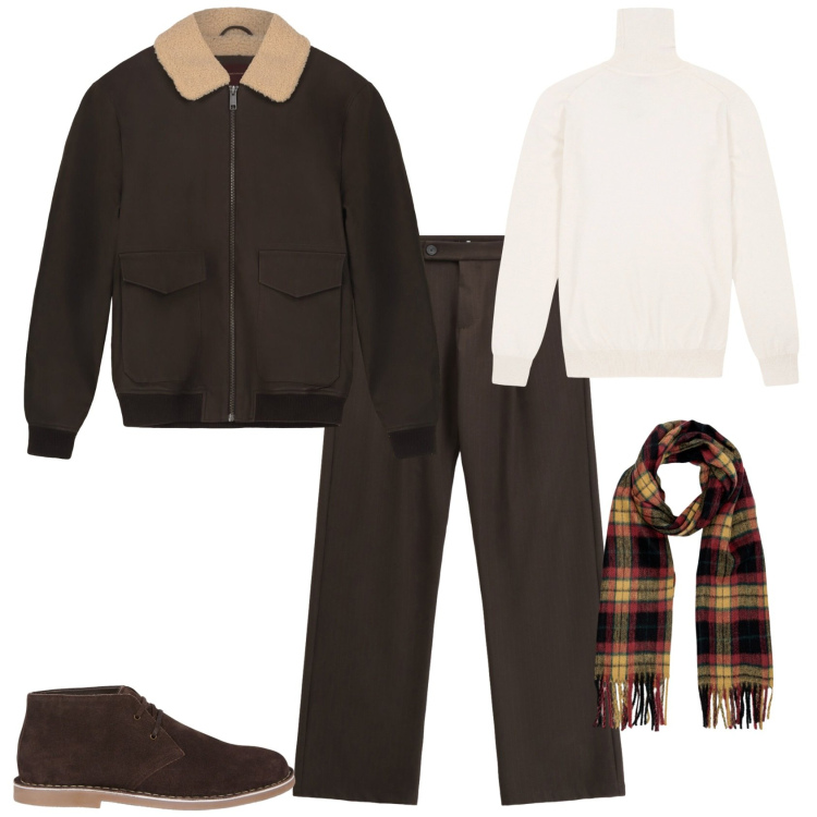 Outfit uomo - Total look #2269145. Stile Trendy per Tutti i giorni. Abbinamento con pantaloni, stivali e stivaletti, sciarpe, maglieria, bomber.