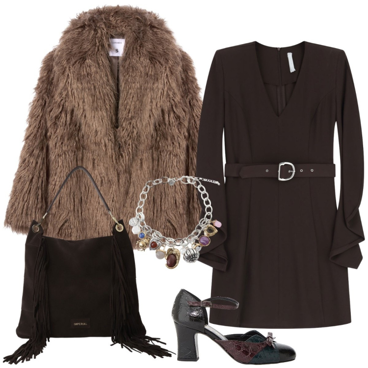 Outfit donna - Total look #2269150. Stile Chic per Tutti i giorni. Abbinamento con ecopellicce, vestiti corti, borse a spalla, décolleté, braccialetti con ciondoli.