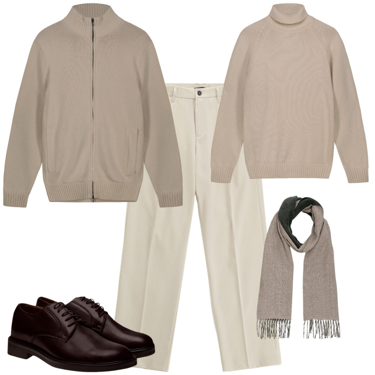 Outfit uomo - Total look #2269155. Stile Trendy per Tutti i giorni. Abbinamento con pantaloni, scarpe stringate, sciarpe, cardigans, pullovers.