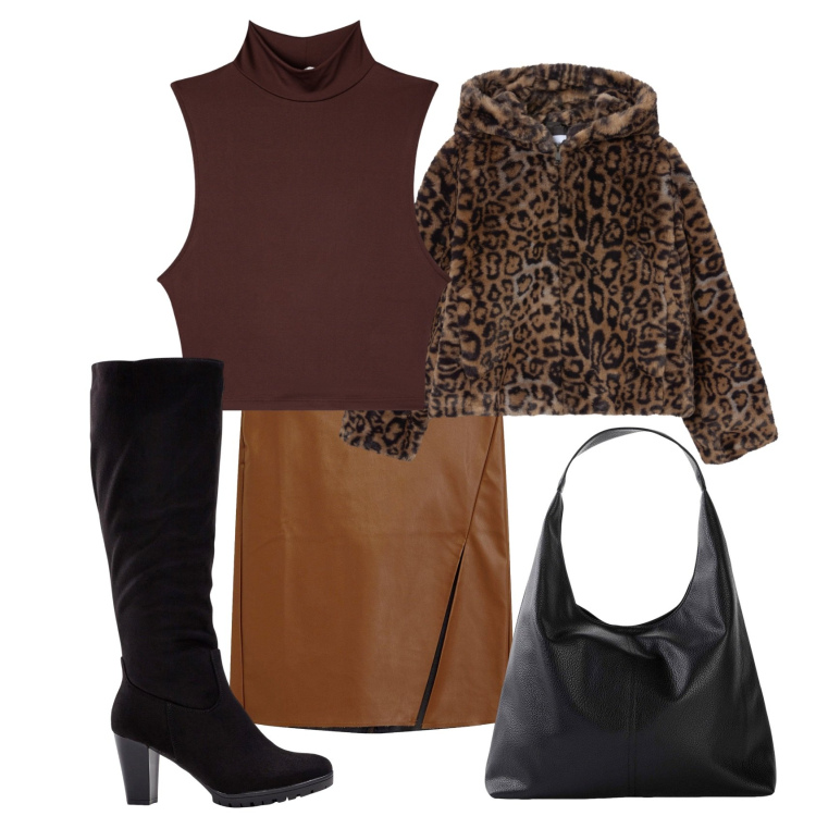 Outfit donna - Cioccolato..... Stile Chic per Serata fuori. Abbinamento con stivali, shopping bag, gonne longuette, top, ecopellicce.