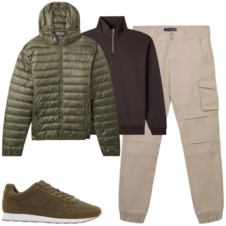 Outfit uomo - Total look #2269177. Stile Casual per Tutti i giorni. Abbinamento con sneakers, piumini, pantaloni cargo, felpe.