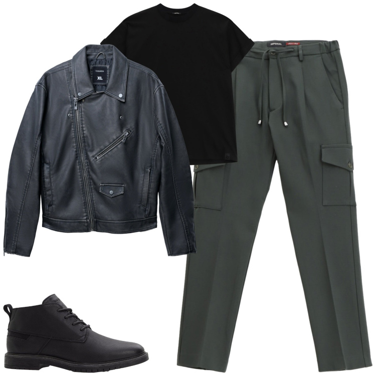 Outfit uomo - Total look #2269178. Stile Casual per Tutti i giorni. Abbinamento con stivali e stivaletti, giacche, pantaloni cargo, t-shirt.