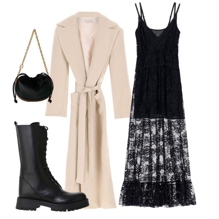 Outfit donna - Total look #2269194. Stile Sexy per Serata fuori. Abbinamento con cappotti, borse a spalla, vestiti lunghi, stivali.