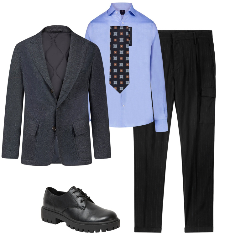 Outfit uomo - Grey. Stile Business/Elegante per Tutti i giorni. Abbinamento con scarpe stringate, camicie, giacche, pantaloni cargo, cravatte.
