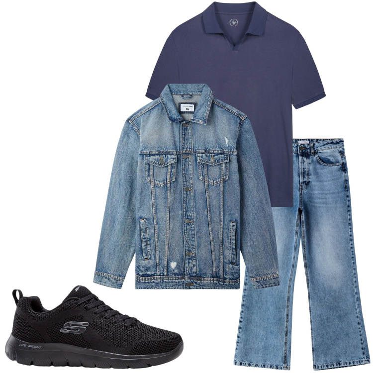 Outfit uomo - Total look #2269216. Stile Casual per Tutti i giorni. Abbinamento con sneakers, giacche, jeans, polo.