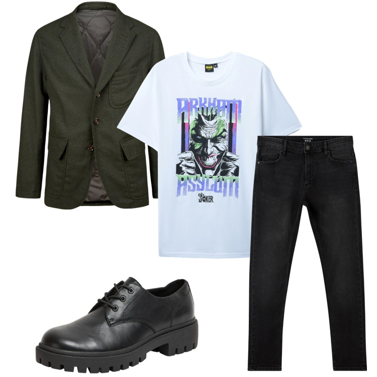 Outfit uomo - Total look #2269228. Stile Trendy per Serata speciale. Abbinamento con jeans skinny, scarpe stringate, t-shirt, giacche.