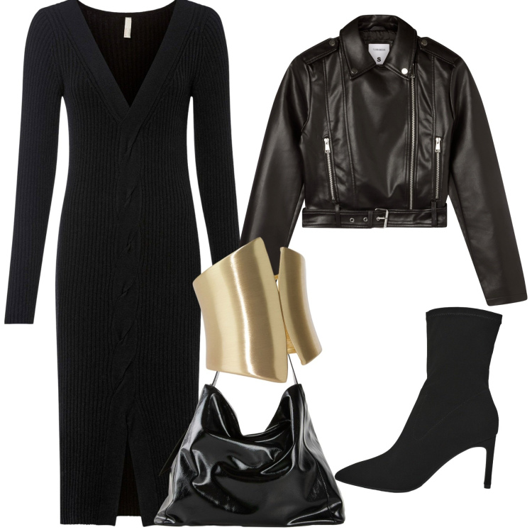 Outfit donna - Spooky Halloween. Stile Rock per Serata fuori. Abbinamento con vestiti, shopping bag, giacche, stivali, anelli.