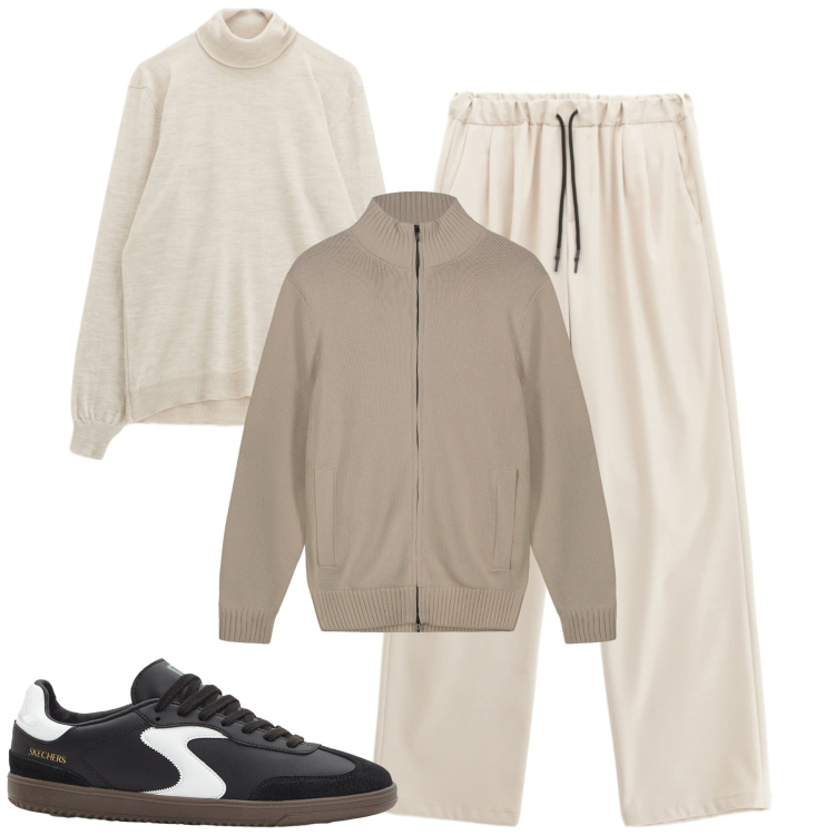 Outfit uomo - Sporty. Stile Casual per Tutti i giorni. Abbinamento con sneakers, pantaloni, maglieria, cardigans.