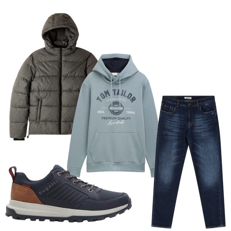 Outfit uomo - Total look #2269240. Stile Casual per Tutti i giorni. Abbinamento con sneakers, felpe con cappuccio, bomber, jeans dritti.