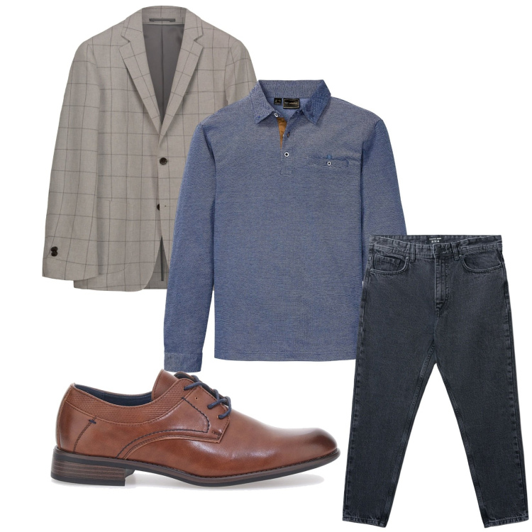 Outfit uomo - Total look #2269242. Stile Business/Elegante per Ufficio. Abbinamento con polo, jeans strappati, giacche, scarpe stringate.