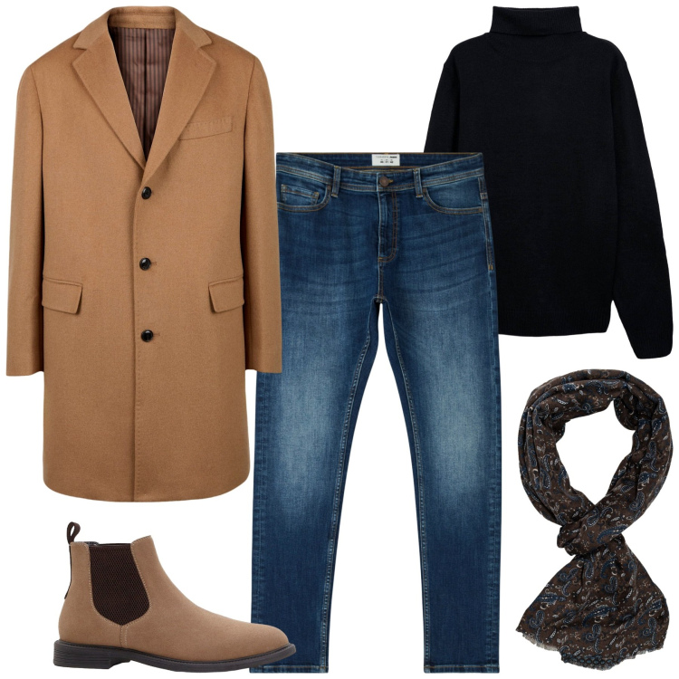 Outfit uomo - Total look #2269244. Stile Trendy per Tutti i giorni. Abbinamento con stivali e stivaletti, jeans skinny, maglieria, cappotti, sciarpe.