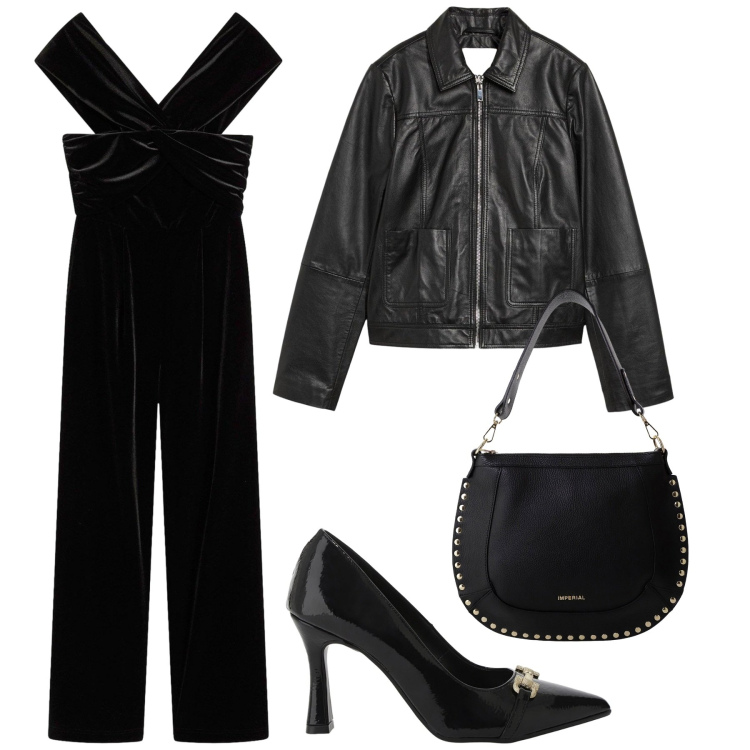 Outfit donna - Spooky Halloween. Stile Rock per Serata fuori. Abbinamento con tute, giacche, décolleté, borse a spalla.