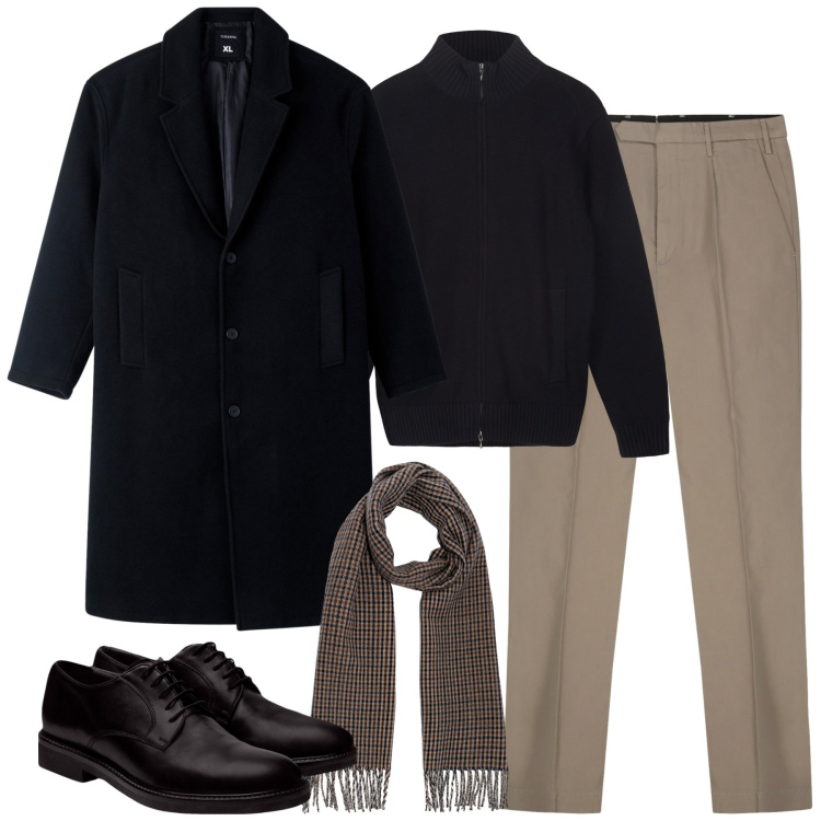Outfit uomo - Total look #2269250. Stile Business/Elegante per Tutti i giorni. Abbinamento con cappotti, scarpe stringate, sciarpe, pantaloni, cardigans.