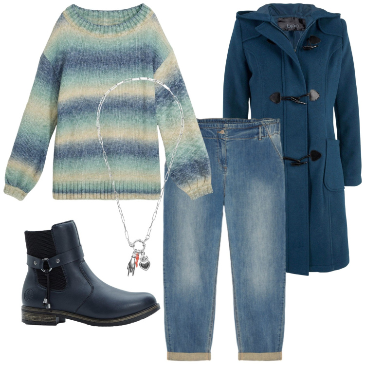 Outfit donna - Total look #2269252. Stile Basic per Tutti i giorni. Abbinamento con montgomery, stivaletti chelsea, maglieria, ciondoli, jeans.