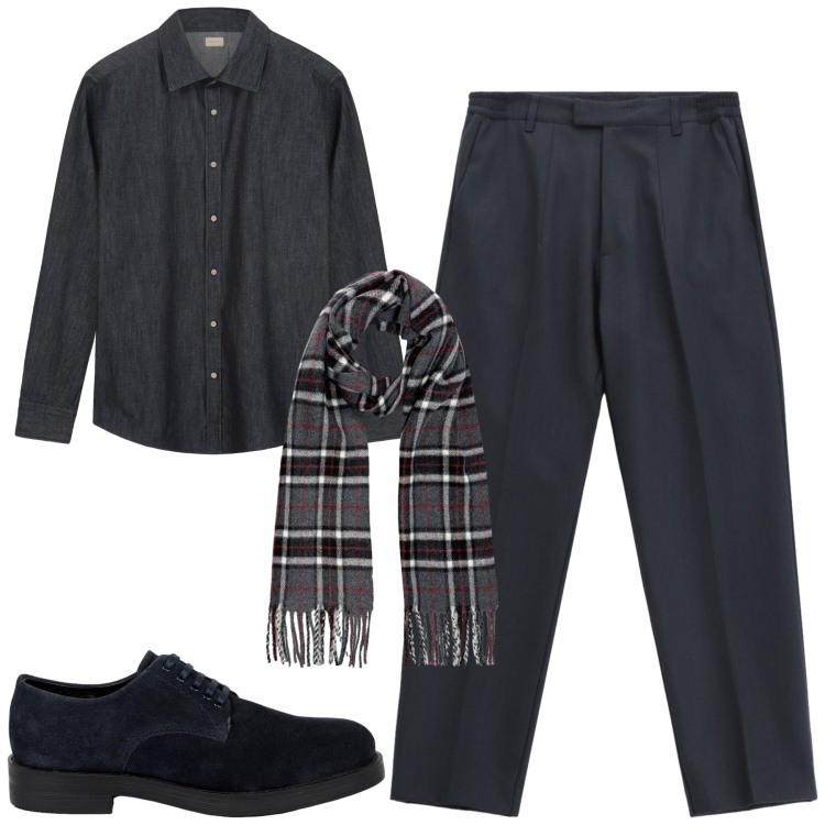 Outfit uomo - Total look #2269257. Stile Urban per Tutti i giorni. Abbinamento con pantaloni, scarpe stringate, sciarpe, camicie.