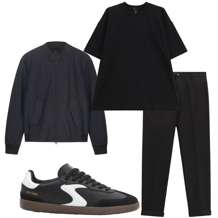 Outfit uomo - Total look #2269258. Stile Casual per Tutti i giorni. Abbinamento con sneakers, pantaloni, t-shirt, bomber.