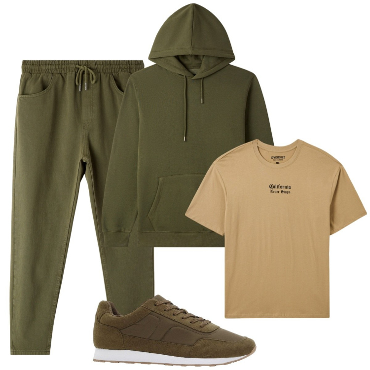 Outfit uomo - Total look #2269259. Stile Casual per Tutti i giorni. Abbinamento con sneakers, t-shirt, pantaloni, felpe con cappuccio.
