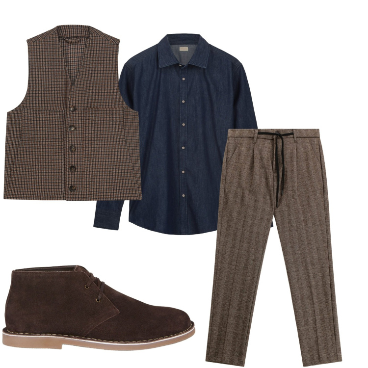 Outfit uomo - Total look #2269262. Stile Trendy per Serata speciale. Abbinamento con pantaloni, gilet, stivali e stivaletti, camicie.