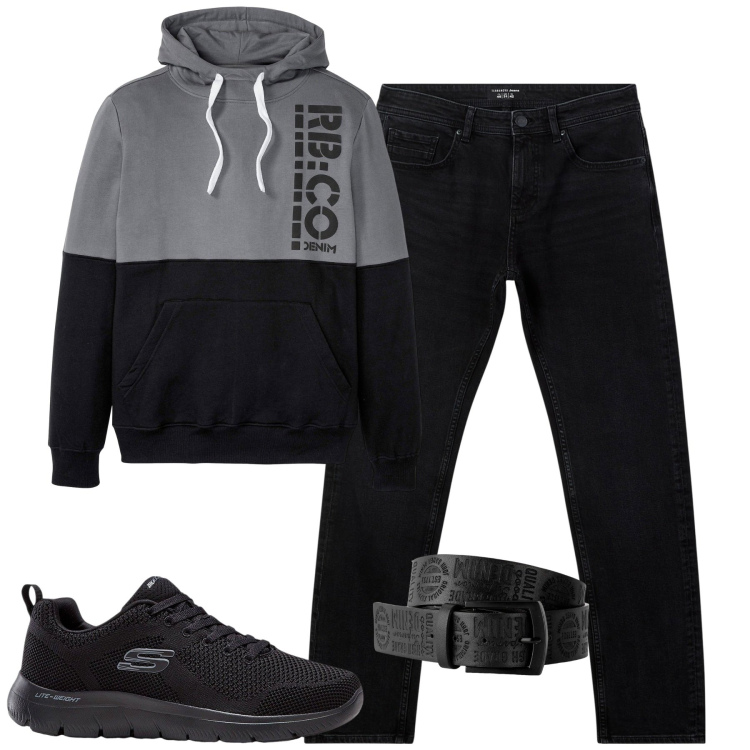 Outfit uomo - Total look #2269266. Stile Casual per Tutti i giorni. Abbinamento con felpe con cappuccio, cinture, sneakers, jeans.